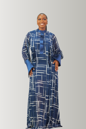 The Zaria Maxi Dress In Dark Blue & White