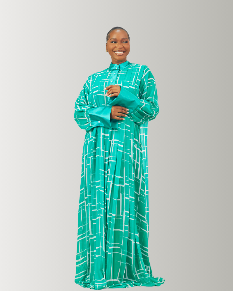 The Zaria Maxi Dress In Green & White - Image 5