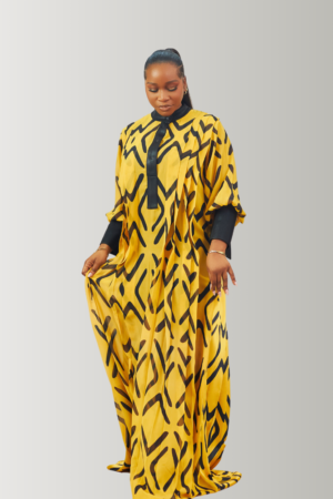 The Zaria Maxi Dress In Mustard Yellow & Black