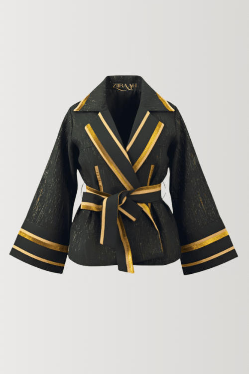Black Aṣọòkè Trench Jacket with Gold Details