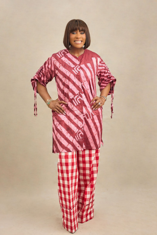 Red Adire & Gingham Tunic Set