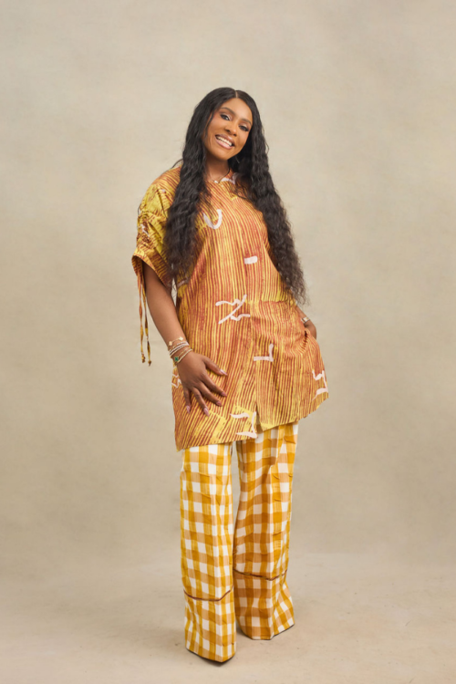 Yellow Adire & Gingham Tunic Set