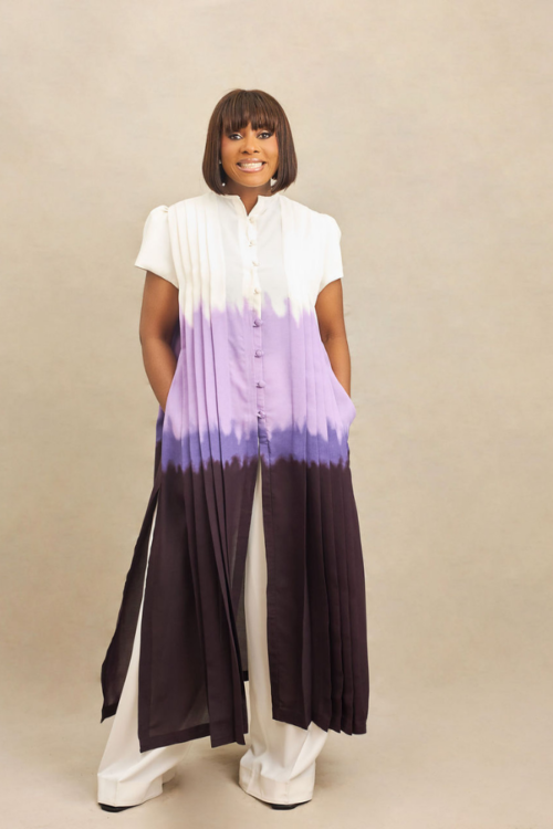 Purple Ombré Pleated Tunic Set