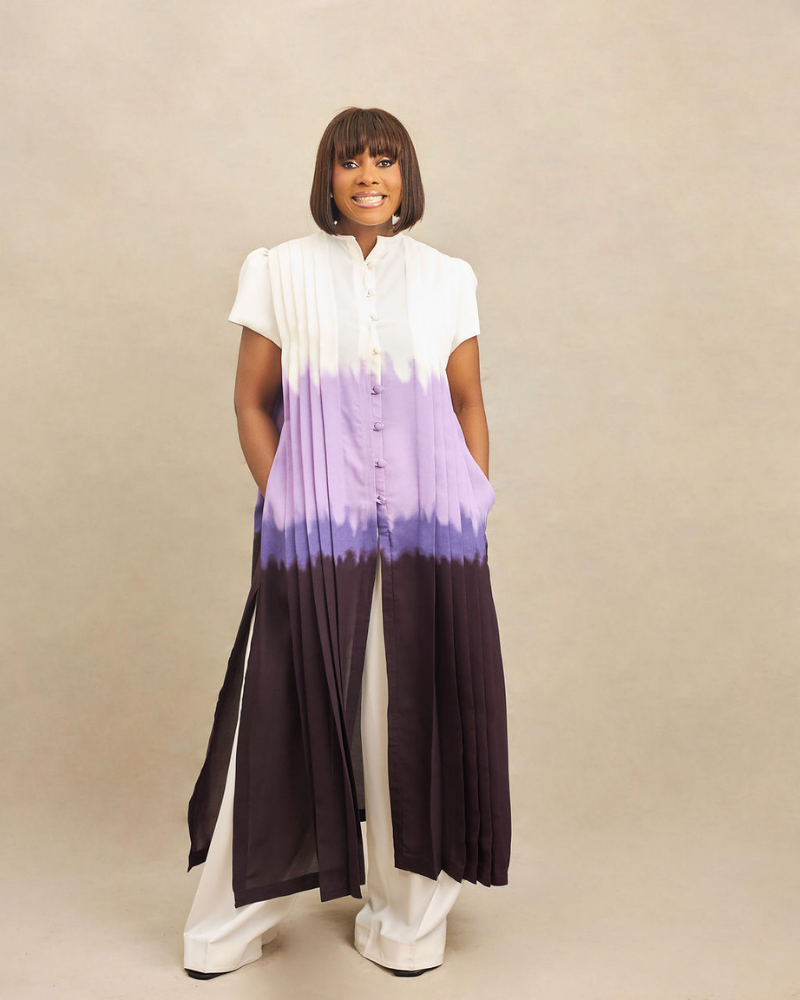 Purple Ombré Pleated Tunic Set