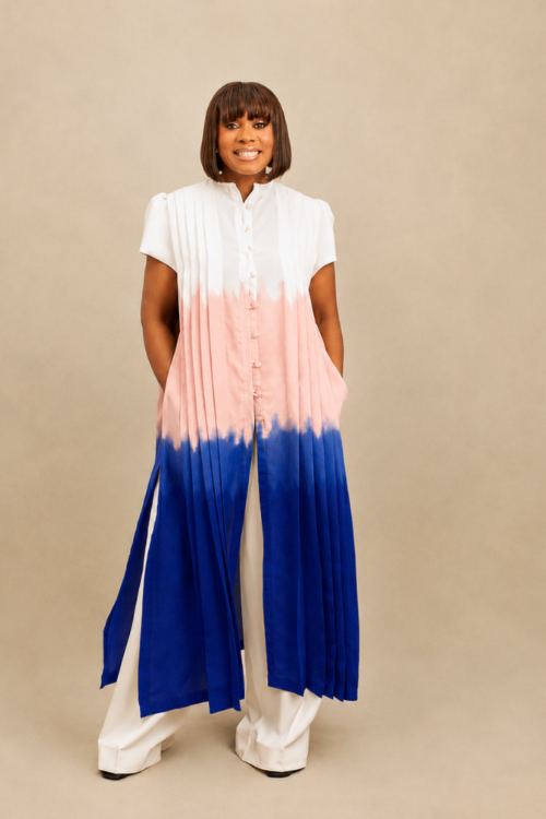 Blue Ombré Pleated Tunic Set