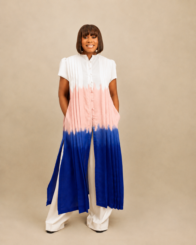Blue Ombré Pleated Tunic Set
