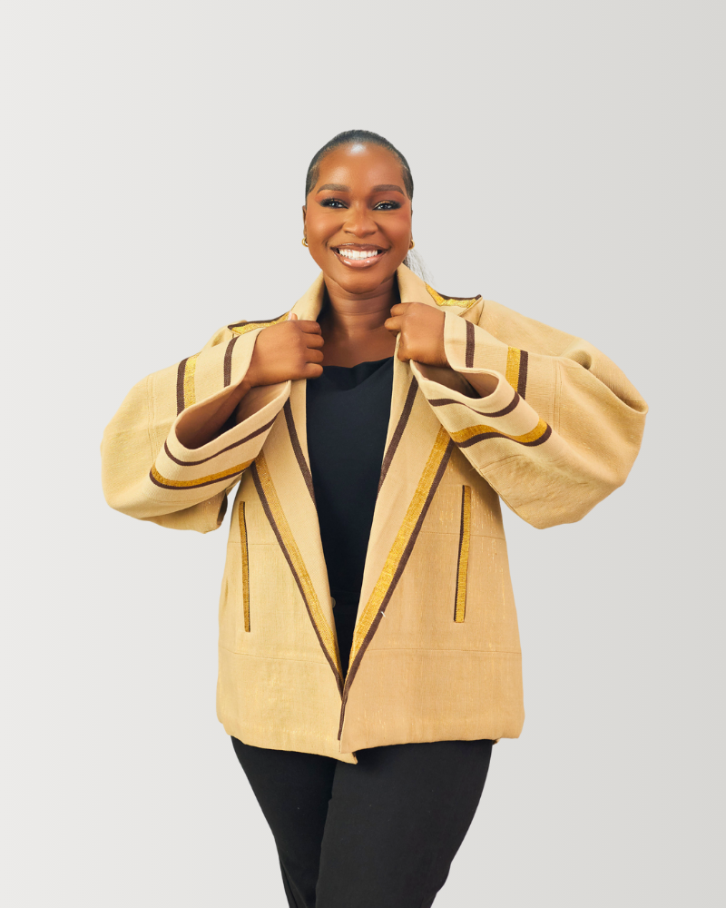 Beige Asooke Trench Jacket - Image 4