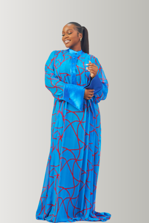 The Zaria Maxi Dress in Blue & Red