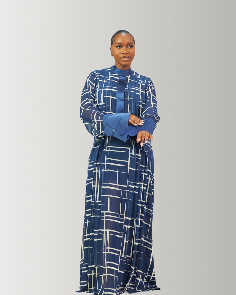 The Zaria Maxi Dress In Dark Blue & White - Image 3