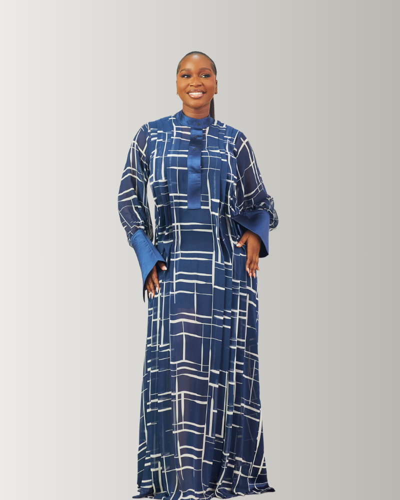 The Zaria Maxi Dress In Dark Blue & White