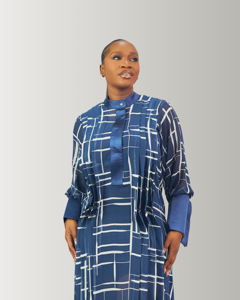 The Zaria Maxi Dress In Dark Blue & White - Image 2