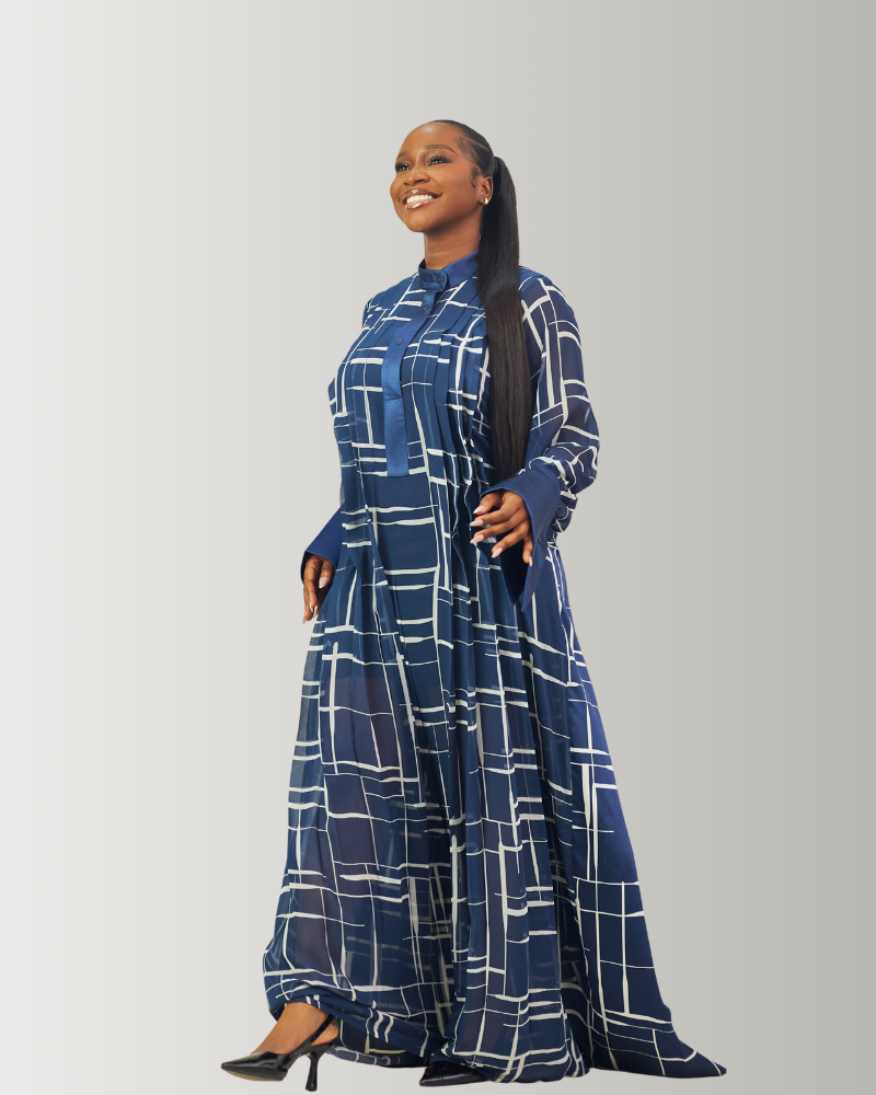 The Zaria Maxi Dress In Dark Blue & White - Image 4