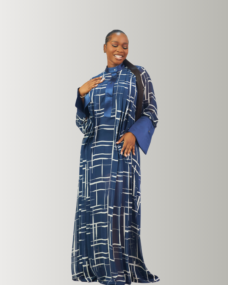 The Zaria Maxi Dress In Dark Blue & White - Image 5