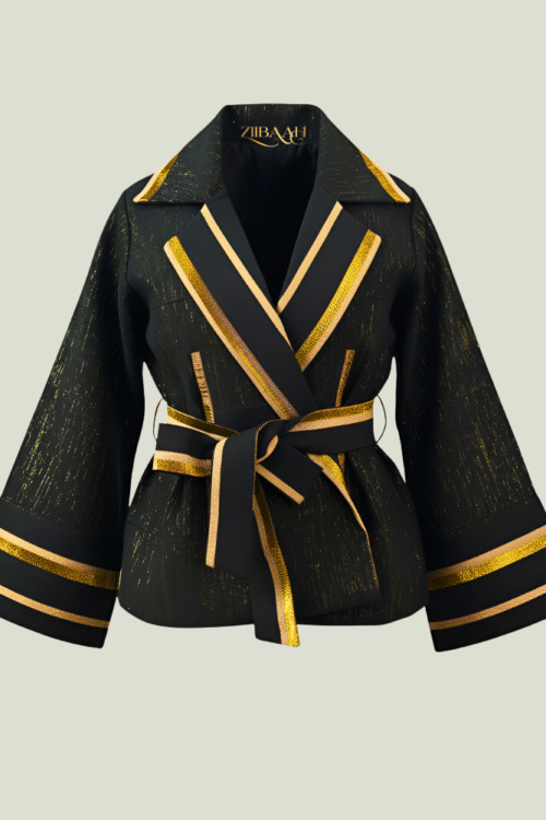 Black Aṣọòkè Trench Jacket with Gold Details