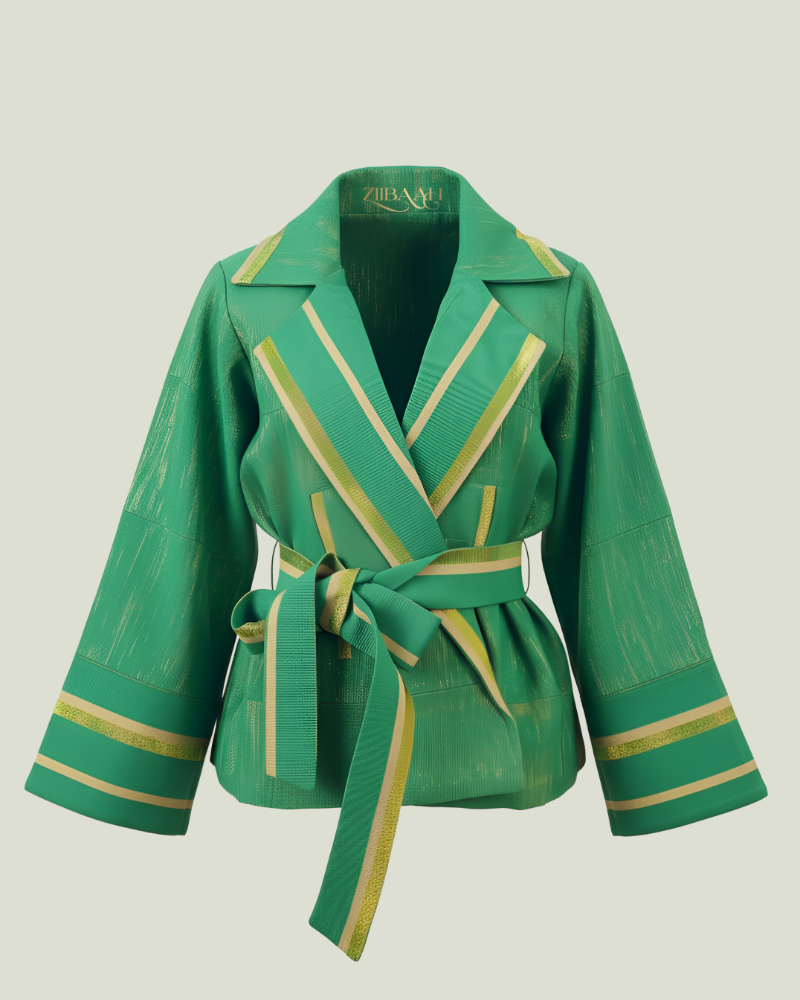 Green Aṣọòkè Trench Jacket with Gold Details