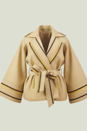 Beige Aṣọòkè Trench Jacket with Gold Details