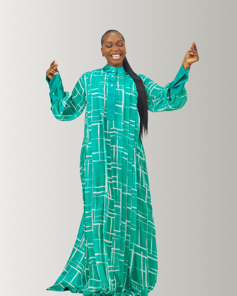 The Zaria Maxi Dress In Green & White - Image 2
