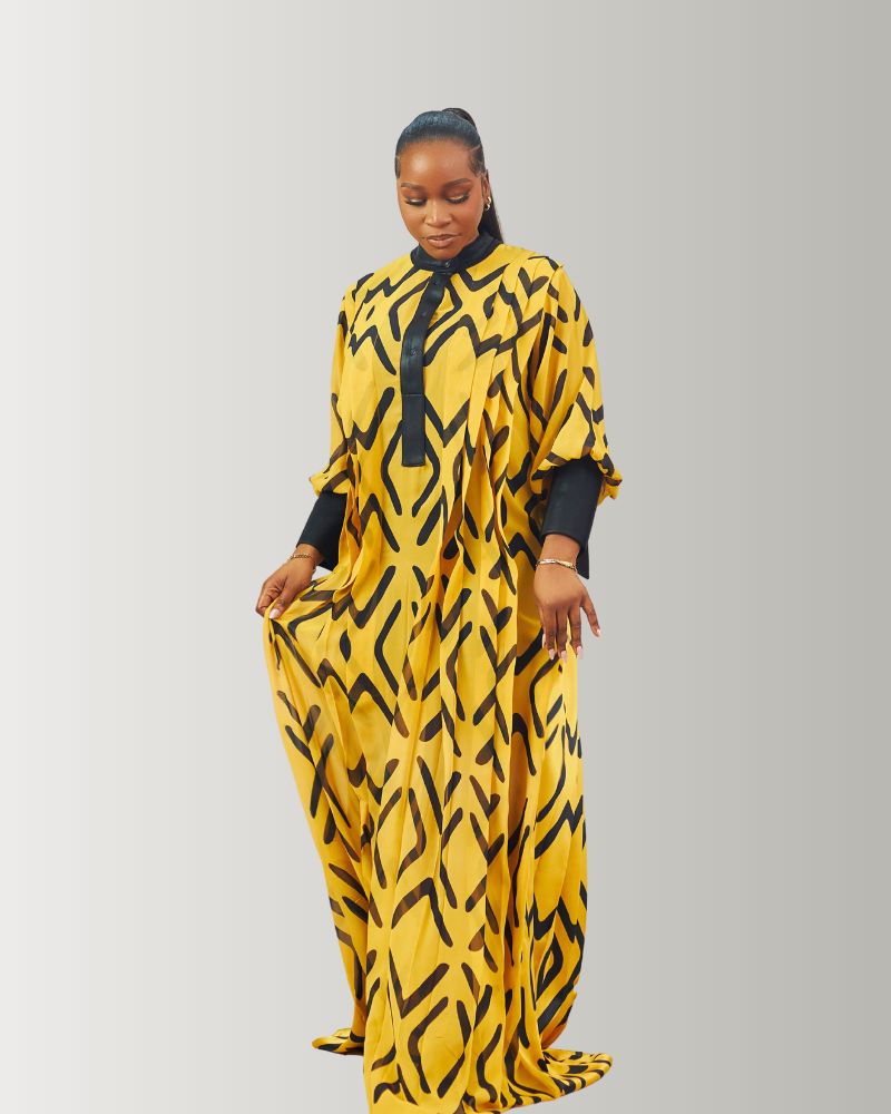 The Zaria Maxi Dress In Mustard Yellow & Black