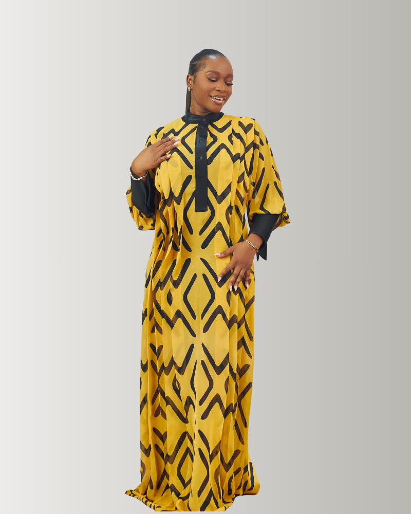 The Zaria Maxi Dress In Mustard Yellow & Black - Image 2