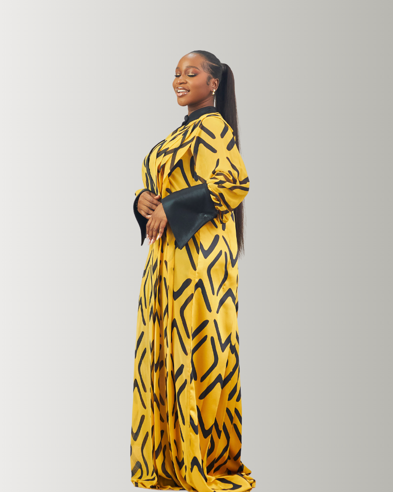 The Zaria Maxi Dress In Mustard Yellow & Black - Image 3