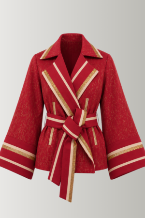 Red Asooke Trench Jacket