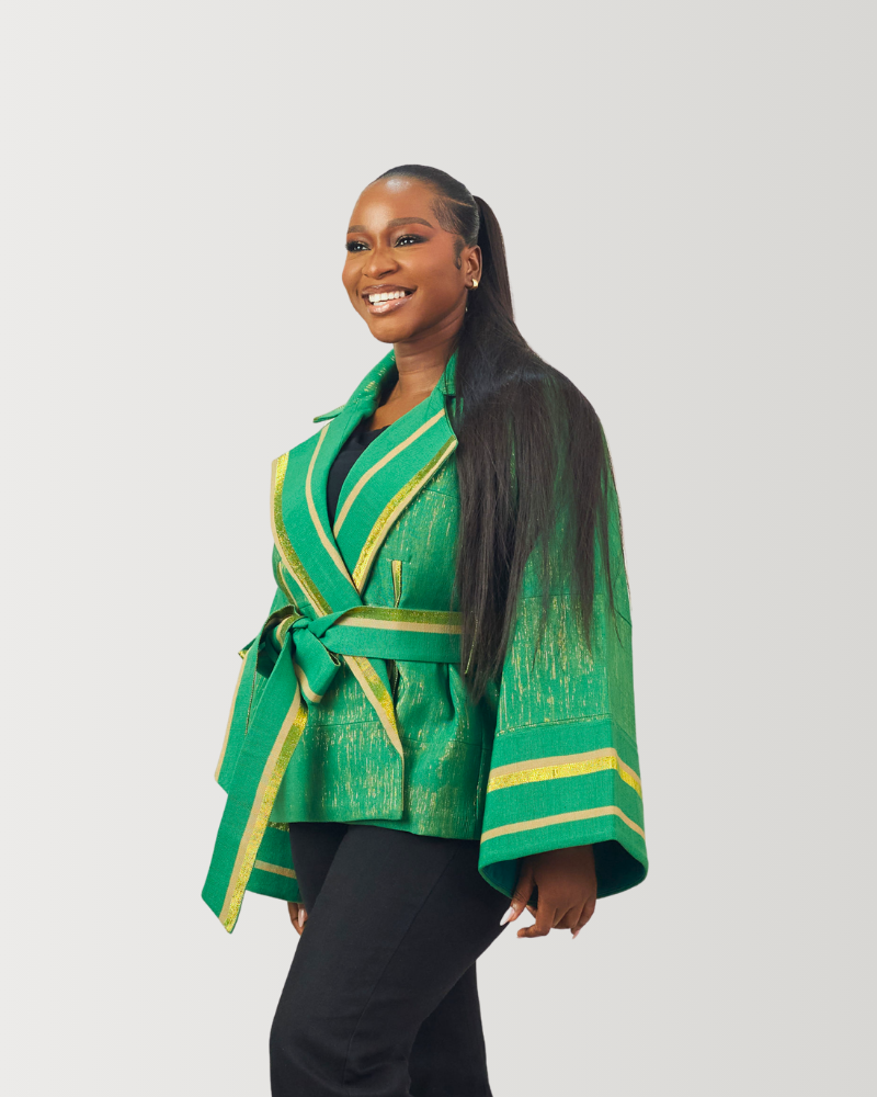 Green Asooke Trench Jacket - Image 5